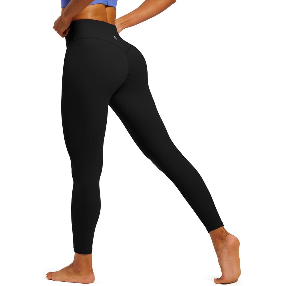 imageIUGA Scrunch Butt Lifting Leggings for Women No Front Seam Compression Tummy Control Workout Seamless Leggings for Gym YogaBlack