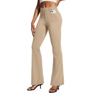 IUGA Womens Dress Pants Bootcut Business Casual Work Pants with Pockets Stretchy Slacks Pull On Trousers Office(Khaki)
