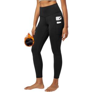 IUGA Water Resistant Fleece Lined Leggings Women Warm Winter Thermal Pants with Pockets for Hiking Yoga(Ink Black)