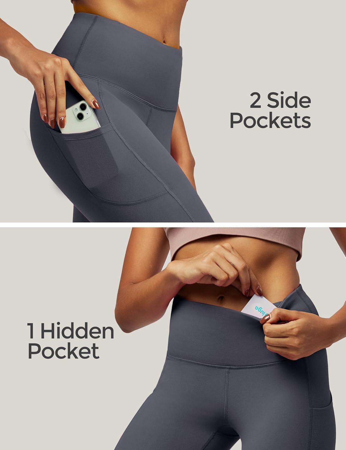 image:imageIUGA High Waist Yoga Pants with Pockets Leggings for Women Tummy Control Workout Leggings for Women 4 Way Stretch Dark Gray