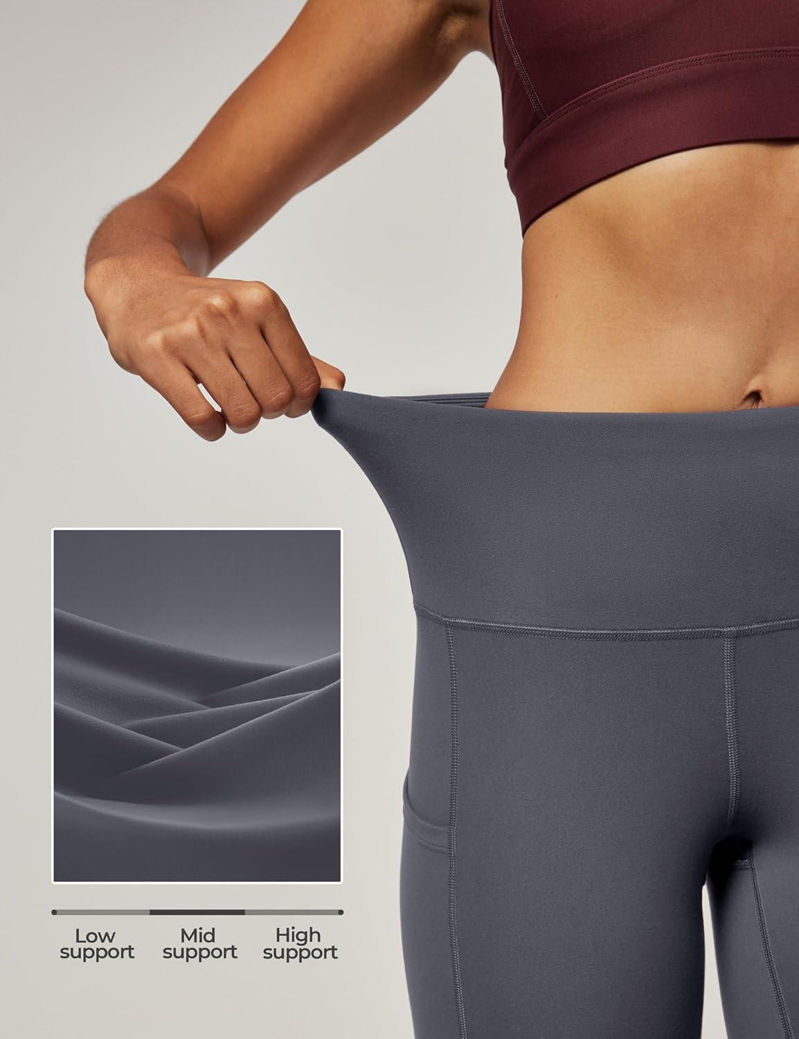 image:imageIUGA High Waist Yoga Pants with Pockets Leggings for Women Tummy Control Workout Leggings for Women 4 Way Stretch Dark Gray