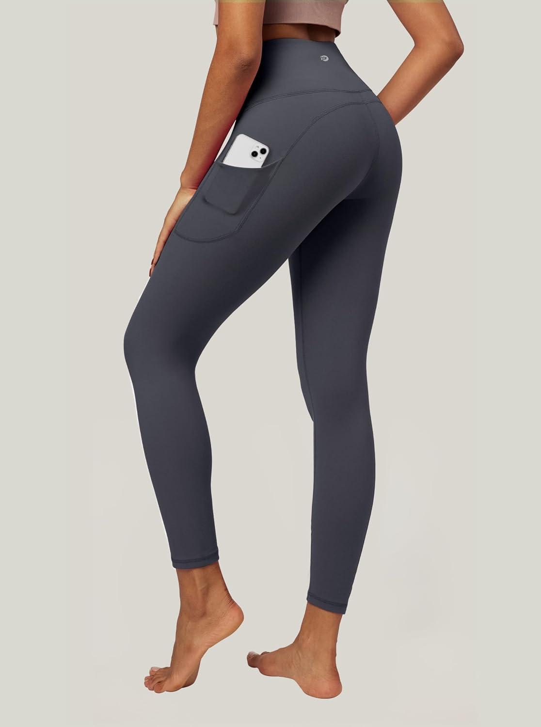 image:imageIUGA High Waist Yoga Pants with Pockets Leggings for Women Tummy Control Workout Leggings for Women 4 Way Stretch Dark Gray