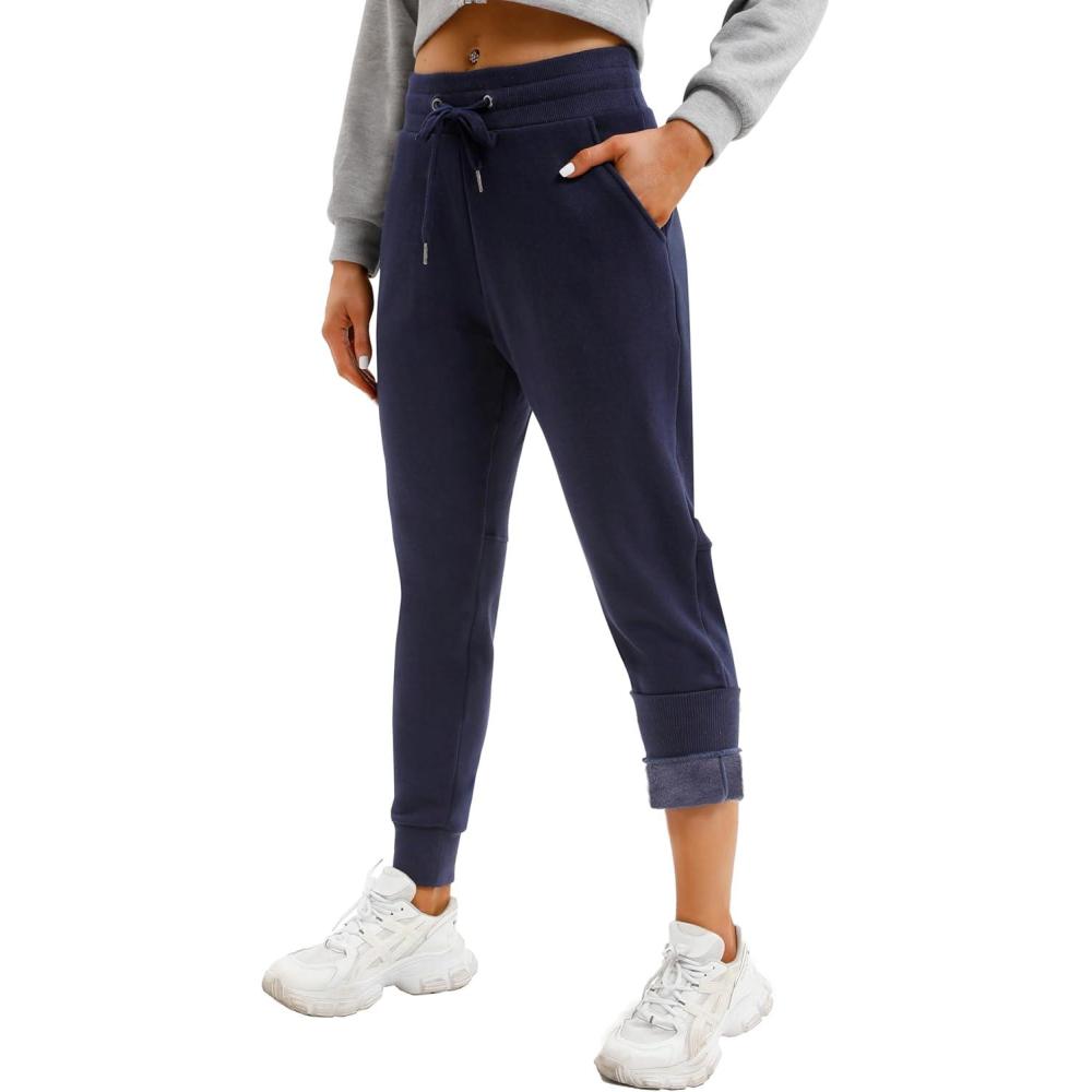 image:imageIUGA Fleece Lined Sweatpants Women Joggers with Pockets High Waisted Sherpa Winter Pants for Women WarmNavy