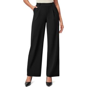 IUGA Womens Dress Pants Wide Leg Pull On Stretchy Work Pants Women High Waisted Business Casual Trousers with Pockets(Black)