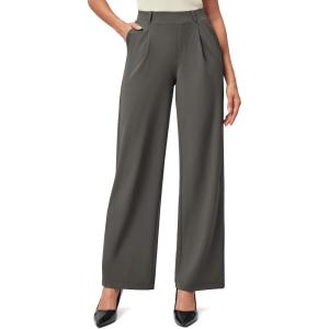 IUGA Womens Dress Pants Wide Leg Pull On Stretchy Work Pants Women High Waisted Business Casual Trousers with Pockets(Charcoal)