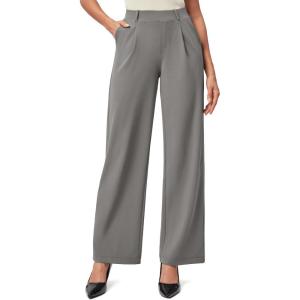 IUGA Womens Dress Pants Wide Leg Pull On Stretchy Work Pants Women High Waisted Business Casual Trousers with Pockets(Moonlight Gray)