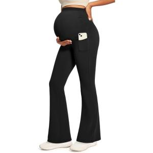 IUGA Women’s Soft Flare Maternity Yoga Pants with Pockets(Black)