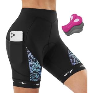 IUGA Padded Bike Shorts Women 4D Breathable Womens Cycling Shorts with Padding Mountain Biking Shorts with Pockets(Black|crackle)