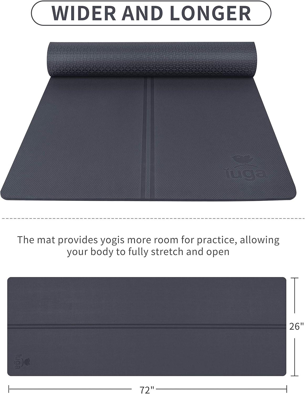 image:imageIUGA Eco Friendly Yoga Mat with Alignment Lines Free Carry Strap Non Slip TPE Yoga Mat for All Types of Yoga Extra Large Exercise and Fitness Mat Size 72X26X14