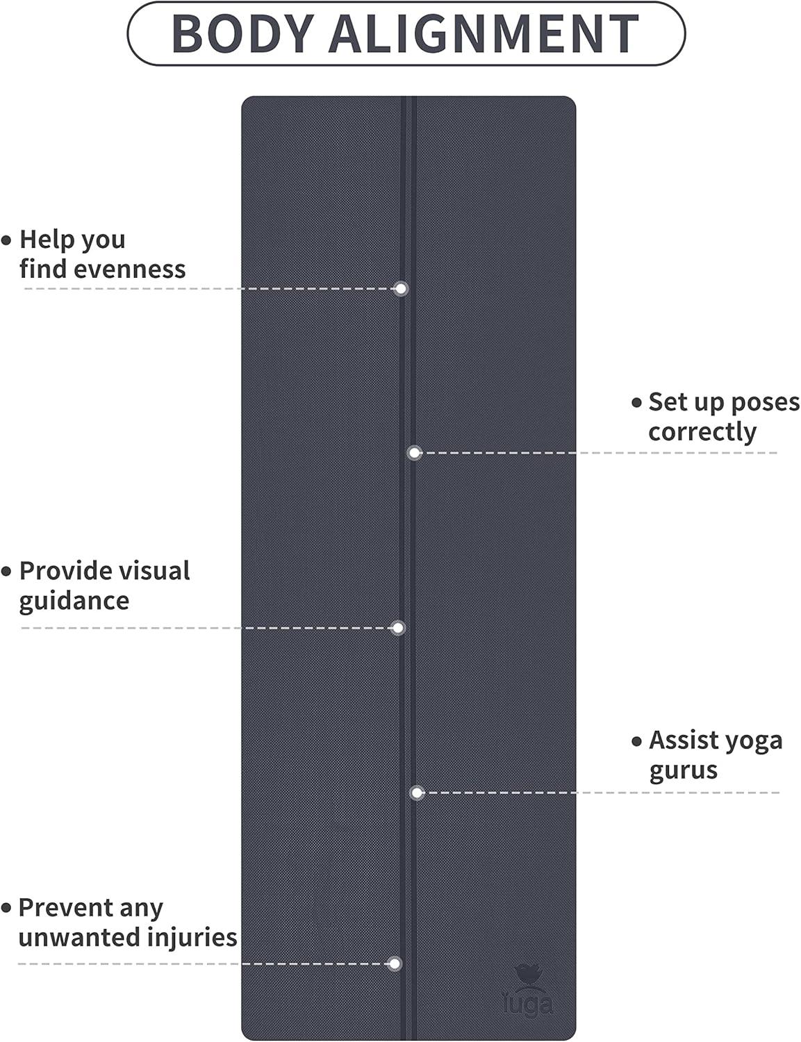 image:imageIUGA Eco Friendly Yoga Mat with Alignment Lines Free Carry Strap Non Slip TPE Yoga Mat for All Types of Yoga Extra Large Exercise and Fitness Mat Size 72X26X14
