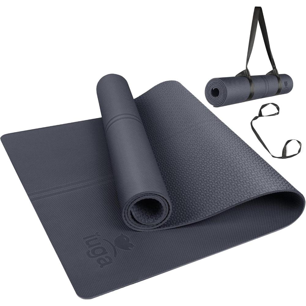image:imageIUGA Eco Friendly Yoga Mat with Alignment Lines Free Carry Strap Non Slip TPE Yoga Mat for All Types of Yoga Extra Large Exercise and Fitness Mat Size 72X26X14