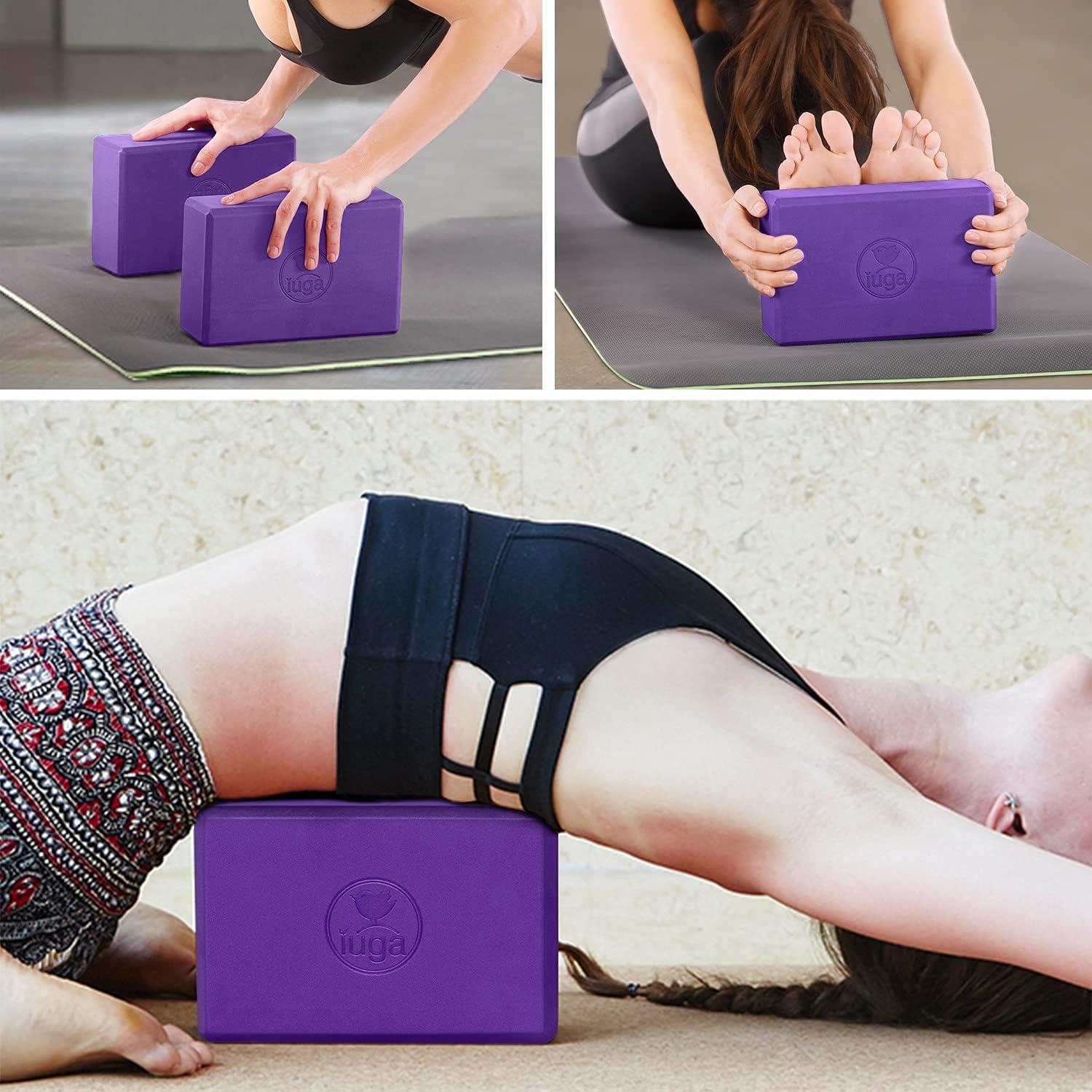 image:imageIUGA Yoga Block 2 Pack with Yoga Strap High Density Yoga Blocks 9x6x3to Improve Strength Flexibility and Balance Light Weight and NonSlip Surface for Yoga Pilates and Meditation