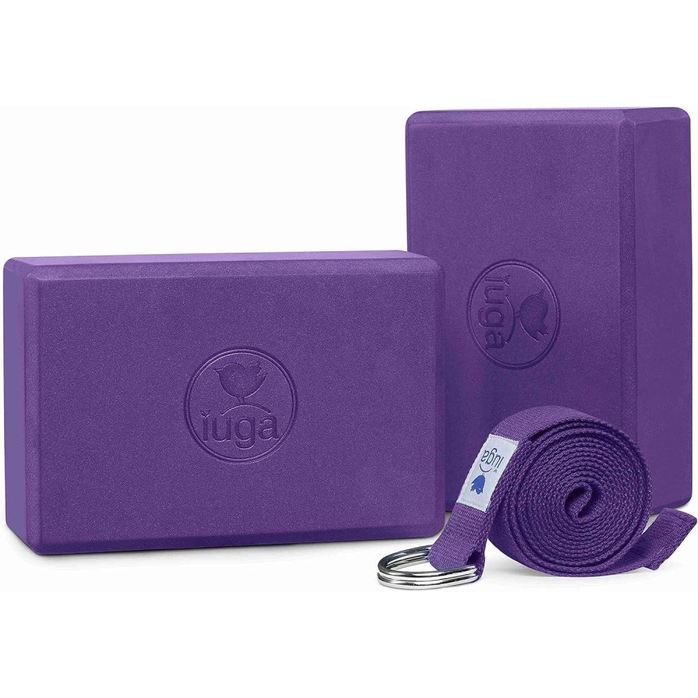 image:imageIUGA Yoga Block 2 Pack with Yoga Strap High Density Yoga Blocks 9x6x3to Improve Strength Flexibility and Balance Light Weight and NonSlip Surface for Yoga Pilates and Meditation