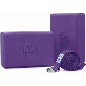 IUGA Yoga Block 2 Pack with Yoga Strap, High Density Yoga Blocks 9”x6”x3”to Improve Strength, Flexibility and Balance, Light Weight and Non-Slip Surface for Yoga, Pilates and Meditation
