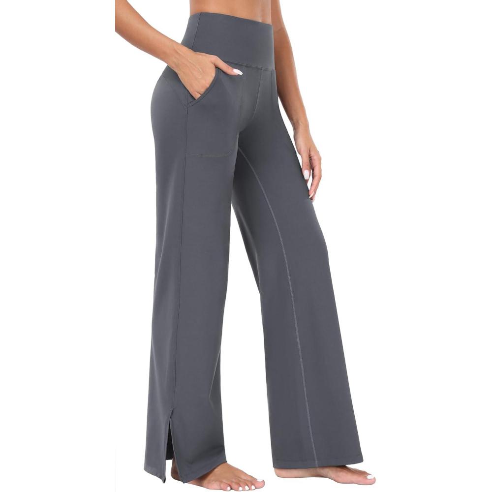 image:imageIUGA Wide Leg Yoga Pants for Women Side Slits High Waisted Wide Leg Sweatpants Women Comfy Lounge Palazzo Pants with Pockets