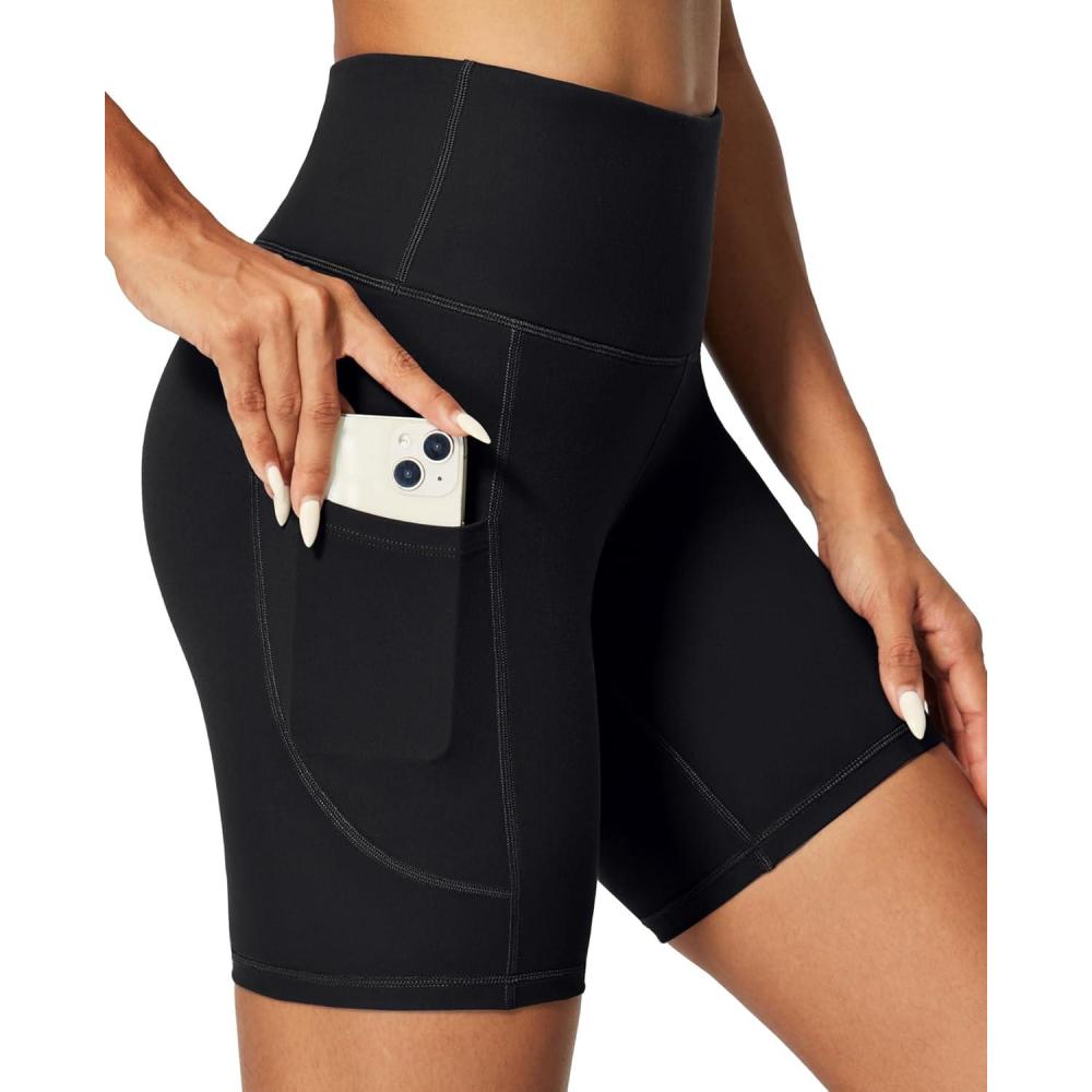 image:imageIUGA Biker Shorts Women 6 Tummy Control Workout Shorts Women with Pockets High Waisted Yoga Running Gym Spandex CompressionBlack