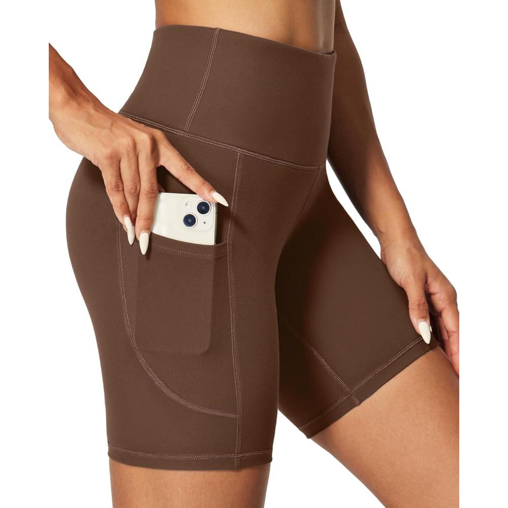 image:imageIUGA Biker Shorts Women 6 Tummy Control Workout Shorts Women with Pockets High Waisted Yoga Running Gym Spandex CompressionBrownie