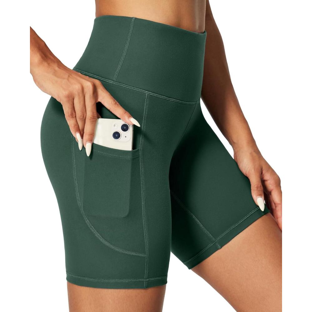 image:imageIUGA Biker Shorts Women 6 Tummy Control Workout Shorts Women with Pockets High Waisted Yoga Running Gym Spandex CompressionDark Green
