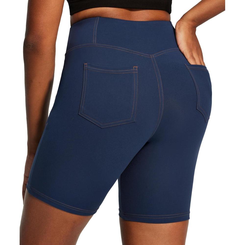 image:imageIUGA Biker Shorts Women 6 Tummy Control Workout Shorts Women with Pockets High Waisted Yoga Running Gym Spandex CompressionDenim Navy Blue