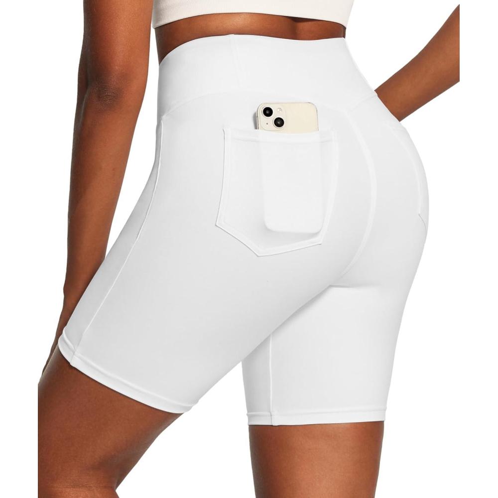image:imageIUGA Biker Shorts Women 6 Tummy Control Workout Shorts Women with Pockets High Waisted Yoga Running Gym Spandex CompressionDenim White