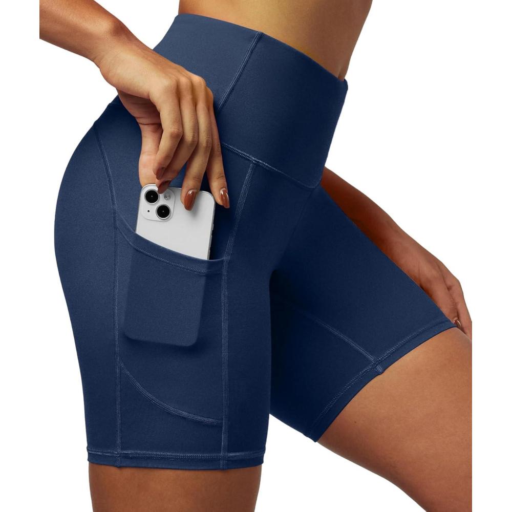 image:imageIUGA Biker Shorts Women 6 Tummy Control Workout Shorts Women with Pockets High Waisted Yoga Running Gym Spandex CompressionNavy Blue