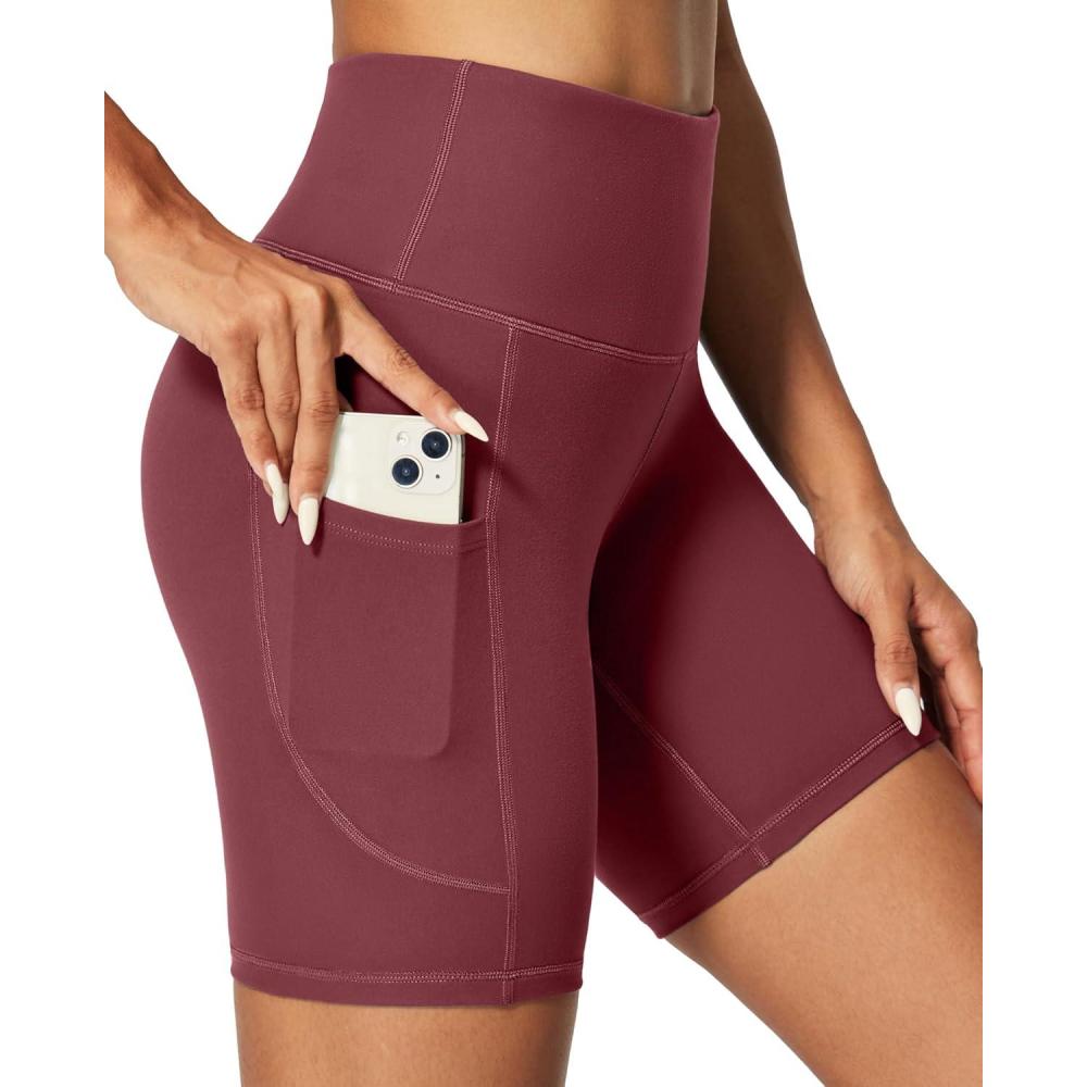 image:imageIUGA Biker Shorts Women 6 Tummy Control Workout Shorts Women with Pockets High Waisted Yoga Running Gym Spandex CompressionWine