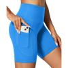 IUGA Biker Shorts Women 6″ Tummy Control Workout Shorts Women with Pockets High Waisted Yoga Running Gym Spandex Compression(Azure)