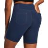 IUGA Biker Shorts Women 6″ Tummy Control Workout Shorts Women with Pockets High Waisted Yoga Running Gym Spandex Compression(Denim Navy Blue)