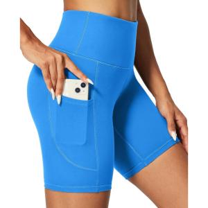 IUGA Biker Shorts Women 6″ Tummy Control Workout Shorts Women with Pockets High Waisted Yoga Running Gym Spandex Compression(Azure)