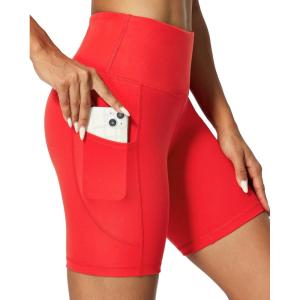 IUGA Biker Shorts Women 6″ Tummy Control Workout Shorts Women with Pockets High Waisted Yoga Running Gym Spandex Compression(Bright Red)