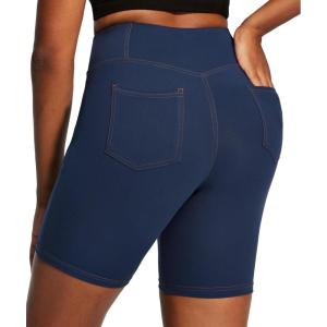IUGA Biker Shorts Women 6″ Tummy Control Workout Shorts Women with Pockets High Waisted Yoga Running Gym Spandex Compression(Denim Navy Blue)