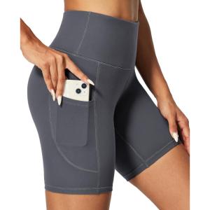 IUGA Biker Shorts Women 6″ Tummy Control Workout Shorts Women with Pockets High Waisted Yoga Running Gym Spandex Compression(Gray)