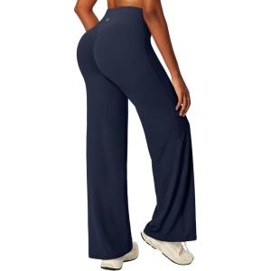 IUGA Butt Lifting Straight Leggings for Women Casual Wide Leg Yoga Pants Woman No Front Seam Workout Leggings Tummy Control(Blue)