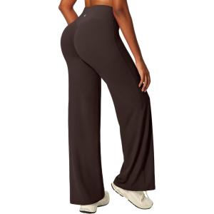 IUGA Butt Lifting Straight Leggings for Women Casual Wide Leg Yoga Pants Woman No Front Seam Workout Leggings Tummy Control(Brown)