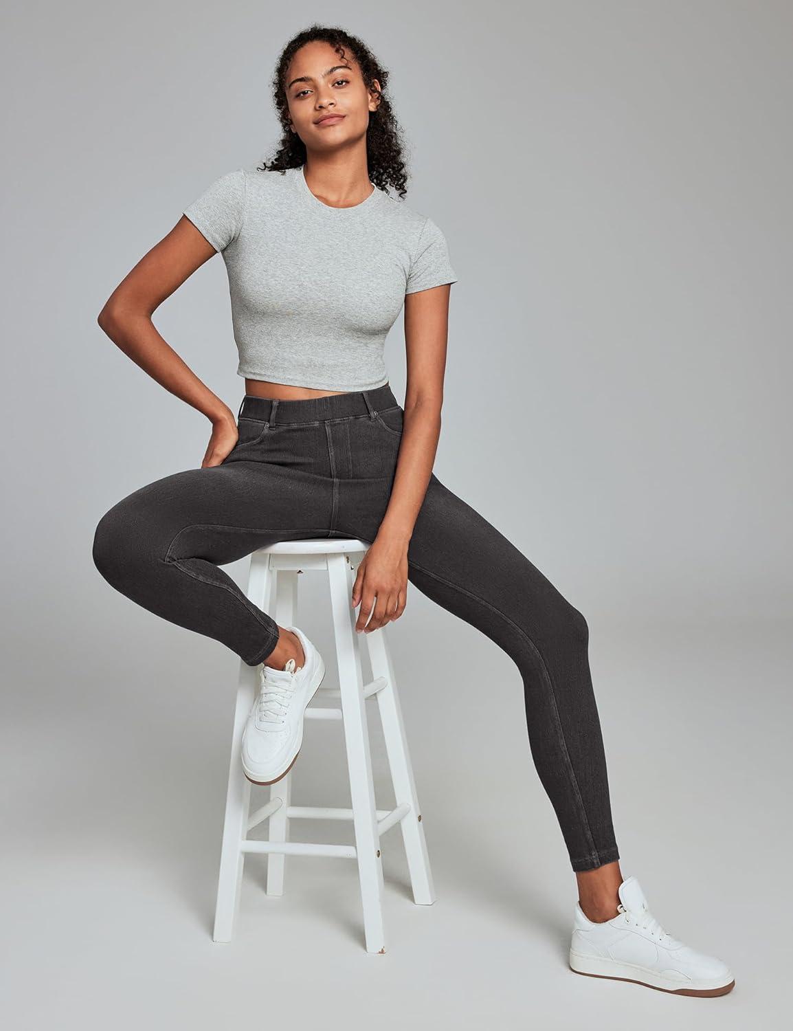 image:imageIUGA Stretchy Jeans for Women High Waist Pull on Jeggings Tummy Control Skinny Sweatpant Jean Leggings with Pockets TrendyGray