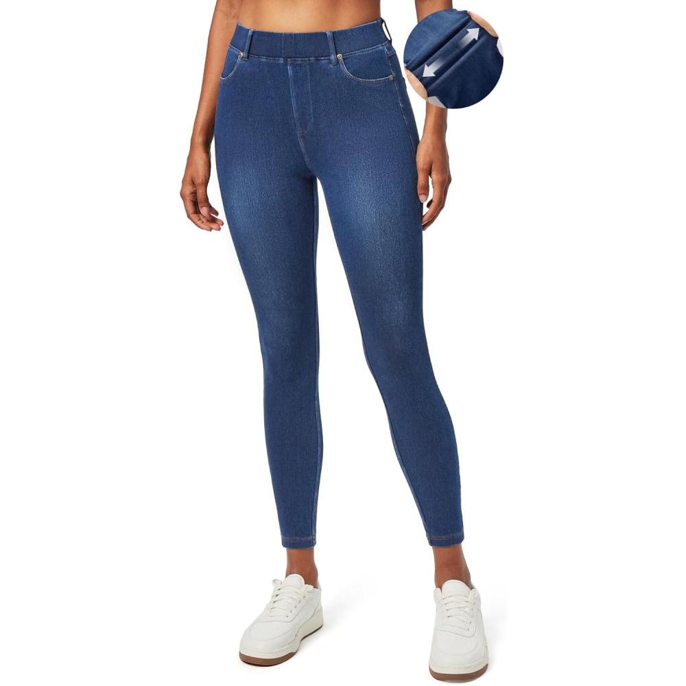 image:imageIUGA Stretchy Jeans for Women High Waist Pull on Jeggings Tummy Control Skinny Sweatpant Jean Leggings with Pockets TrendyHanddistressed Light Blue