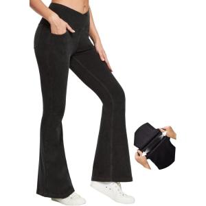 IUGA Stretchy Jeans for Women Bell Bottom Jeans V Cross High Waisted Jeggings Pull On Wide Leg Sweatpant Jean Flare Leggings(Denim Black)