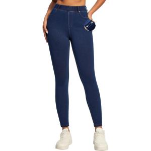 IUGA Stretchy Jeans for Women High Waist Pull on Jeggings Tummy Control Skinny Sweatpant Jean Leggings with Pockets Trendy(Dark Blue)