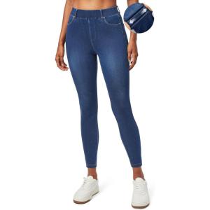 IUGA Stretchy Jeans for Women High Waist Pull on Jeggings Tummy Control Skinny Sweatpant Jean Leggings with Pockets Trendy(Hand-distressed Light Blue)