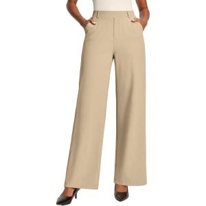 IUGA Womens Dress Pants Wide Leg Pull On Work Pants Women Stretchy High Waisted Business Casual Trousers Slacks with Pockets(Khaki)