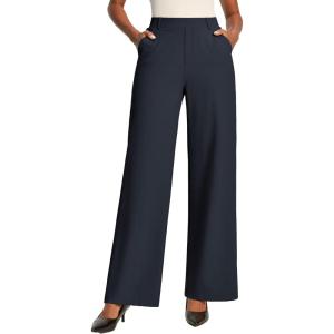 IUGA Womens Dress Pants Wide Leg Pull On Work Pants Women Stretchy High Waisted Business Casual Trousers Slacks with Pockets(Midnight Blue)