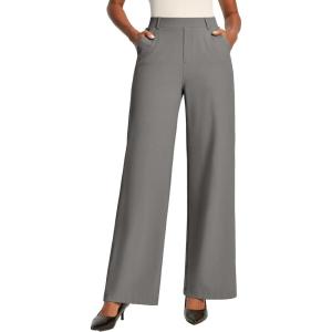 IUGA Womens Dress Pants Wide Leg Pull On Work Pants Women Stretchy High Waisted Business Casual Trousers Slacks with Pockets(Moonlight Gray)