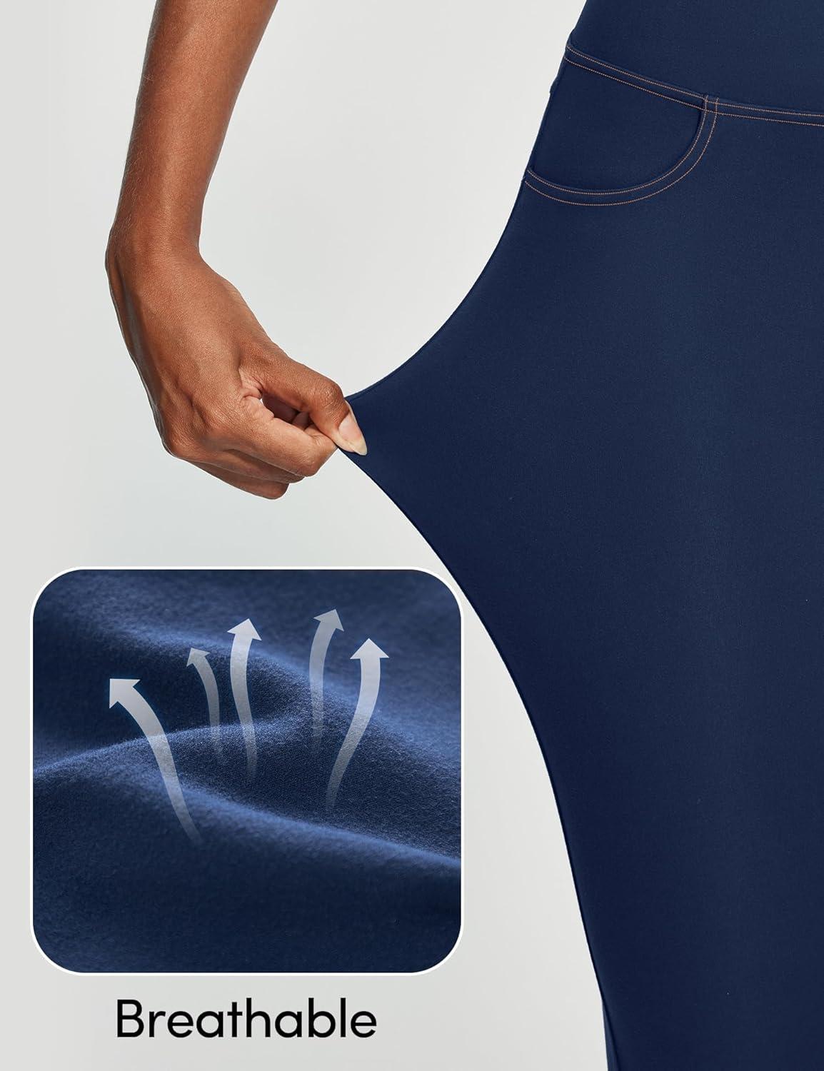 image:imageIUGA High Waist Yoga Pants with Pockets Leggings for Women Tummy Control Workout Leggings for Women 4 Way StretchNavy Jeans
