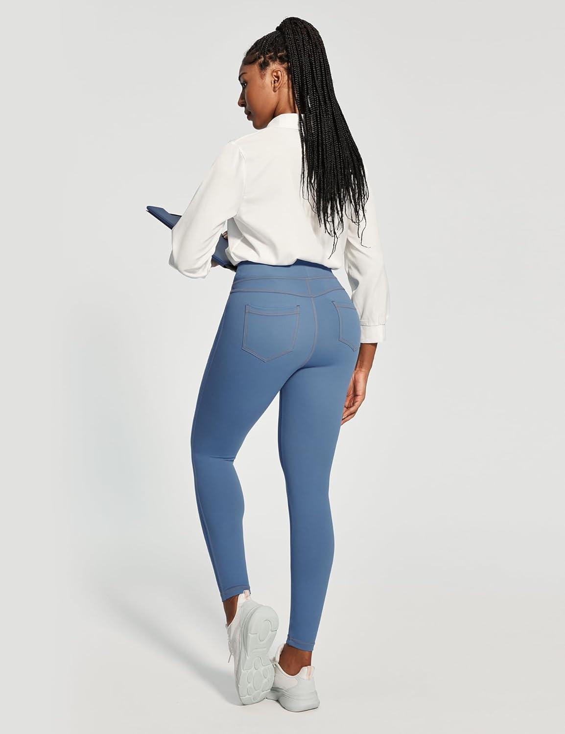 image:imageIUGA High Waist Yoga Pants with Pockets Leggings for Women Tummy Control Workout Leggings for Women 4 Way StretchVibrant Blue Jeans