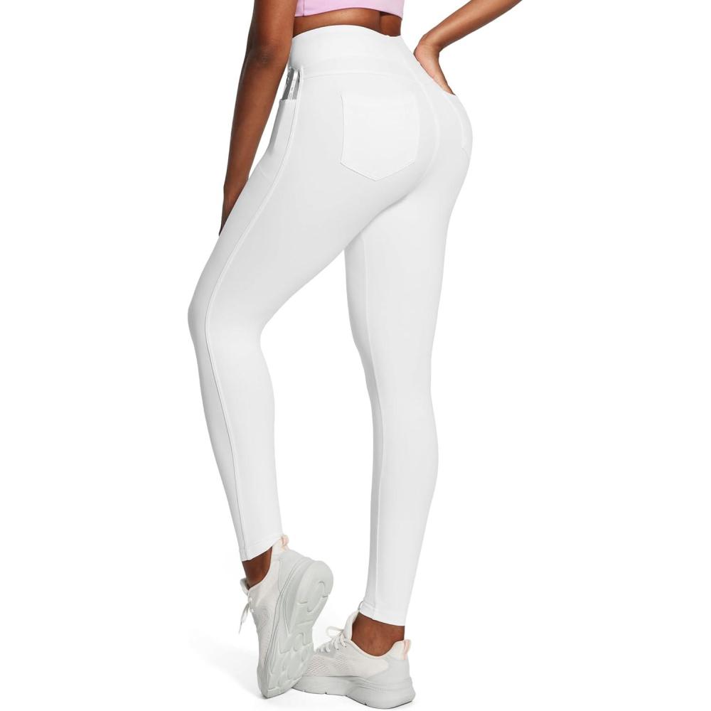 image:imageIUGA High Waist Yoga Pants with Pockets Leggings for Women Tummy Control Workout Leggings for Women 4 Way StretchWhite Jeans