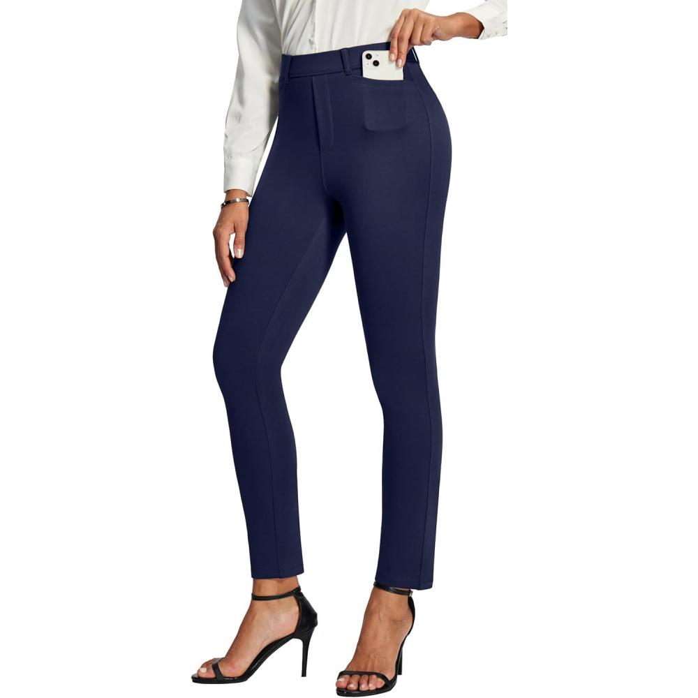 image:imageIUGA Stretchy Work Pants Women Pull On Skinny Ponte Dress Pants Slim Fit Office Teacher Business Casual Outfits with PocketsNavy Blue