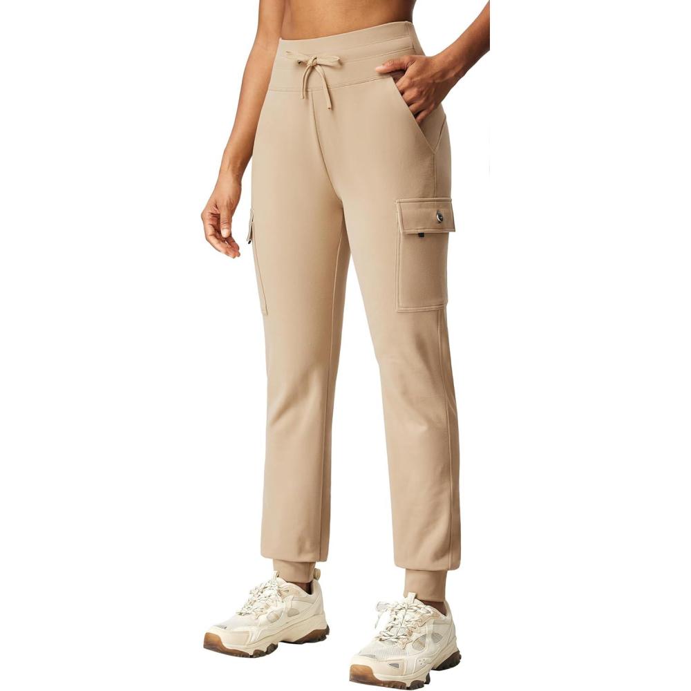 image:imageIUGA Water Resistant Fleece Lined Joggers High Waist Cargo Sweatpants for Women Thermal Running Hiking Pants with PocketsKhaki