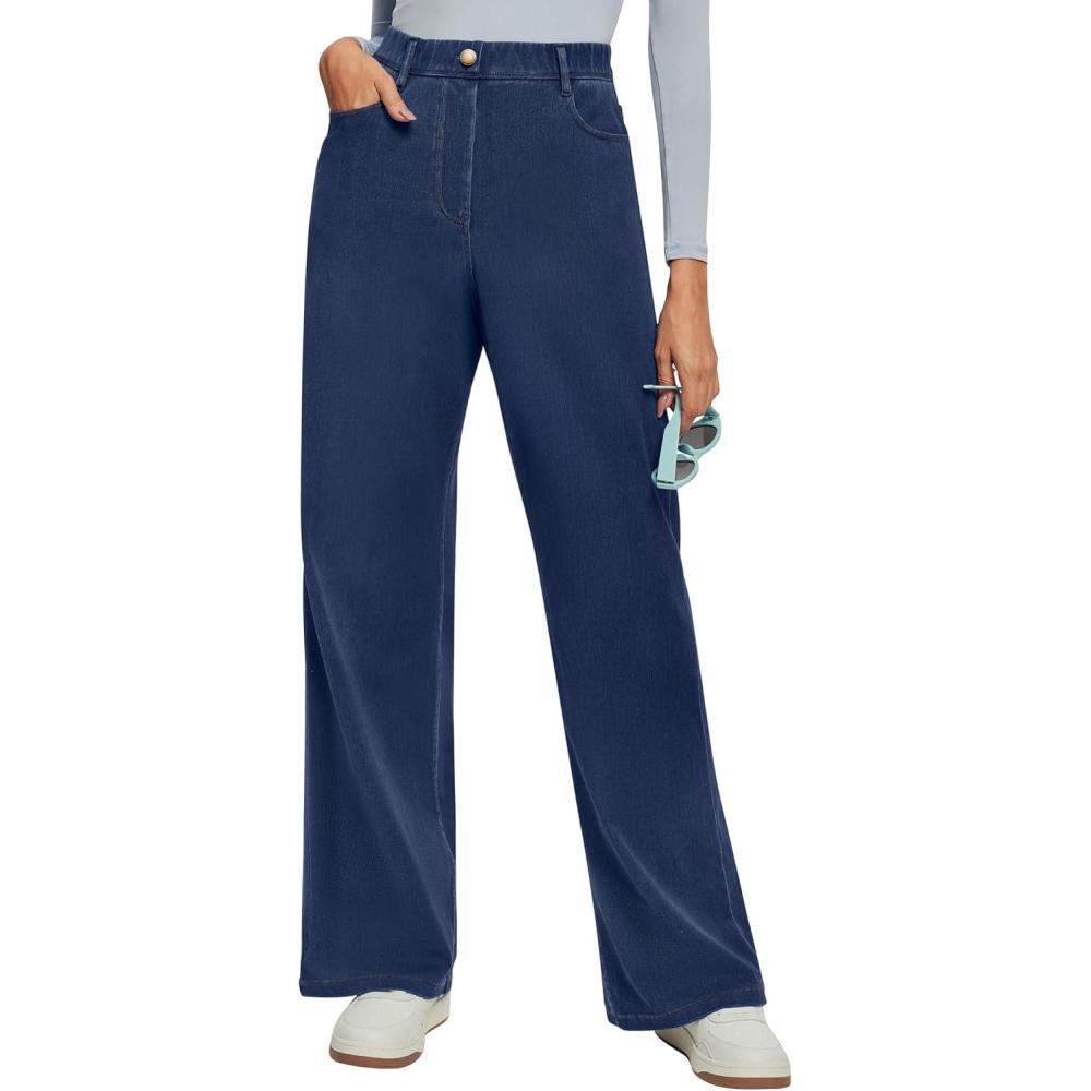 image:imageIUGA Wide Leg Jeans Woman Stretchy Sweatpant Jeans Women Pull On Baggy Jean High Waisted Trendy Straight Casual Denim Pants