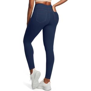 IUGA High Waist Yoga Pants with Pockets, Leggings for Women Tummy Control, Workout Leggings for Women 4 Way Stretch(Navy Jeans)