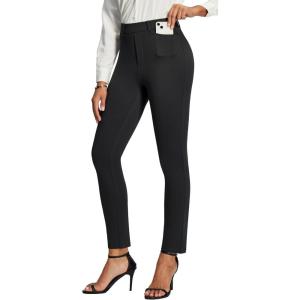IUGA Stretchy Work Pants Women Pull On Skinny Ponte Dress Pants Slim Fit Office Teacher Business Casual Outfits with Pockets(Black)